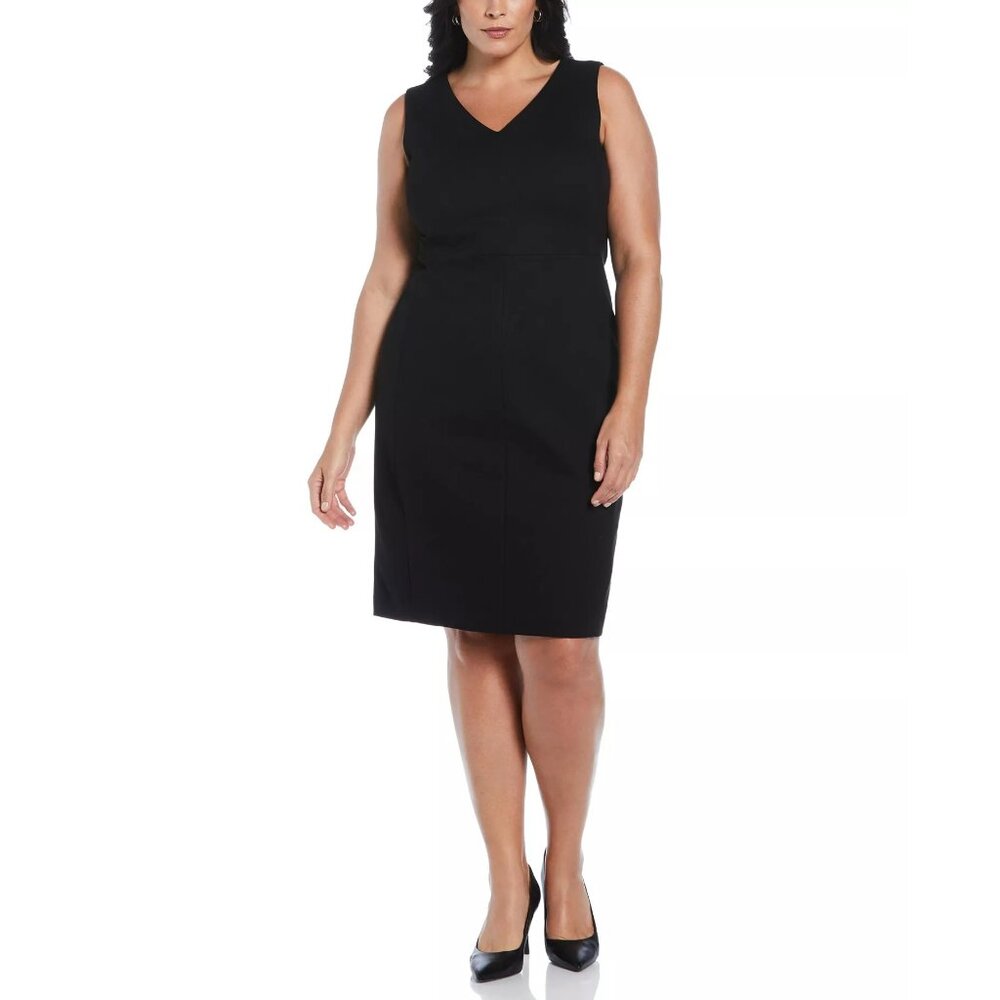 Rafaella Plus Size Gabardine V-neck Sleeveless Sheath Dress Black 22W NWT